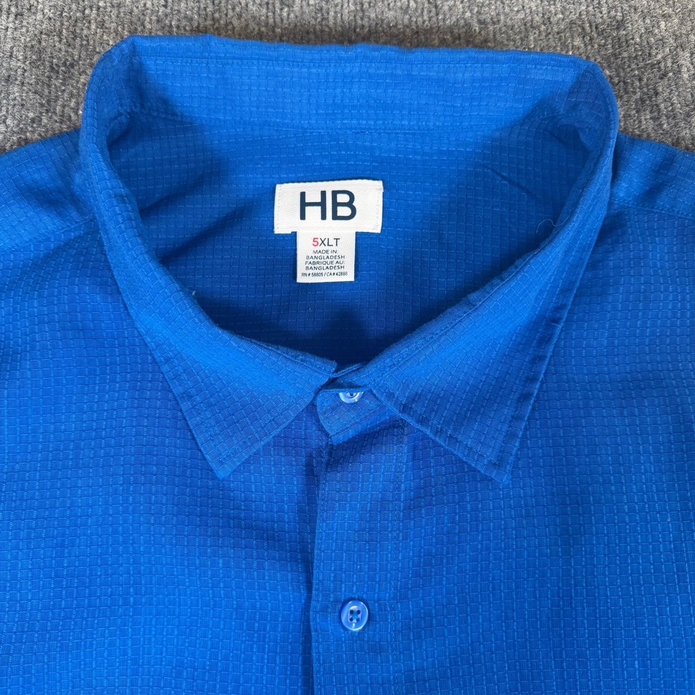 HB Harbor Bay Mens 5XLT Royal Blue Textured Short Sleeve Button Down Shirt #2925